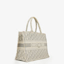 Christian Dior Medium Ecru and Gray Oblique Embroidery Book Tote