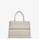 Christian Dior Medium Ecru and Gray Oblique Embroidery Book Tote