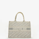 Christian Dior Medium Ecru and Gray Oblique Embroidery Book Tote