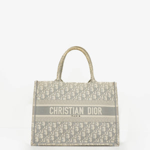 Christian Dior Medium Ecru and Gray Oblique Embroidery Book Tote