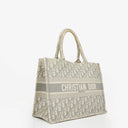 Christian Dior Medium Ecru and Gray Oblique Embroidery Book Tote