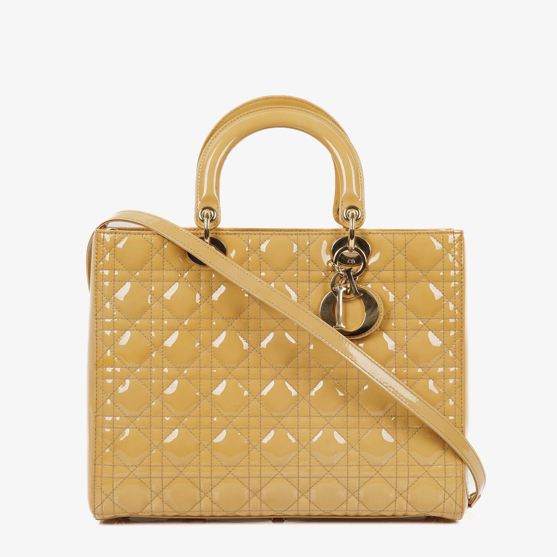 Dior Lady Dior Vintage Large Beige Patent Calfskin Handbag