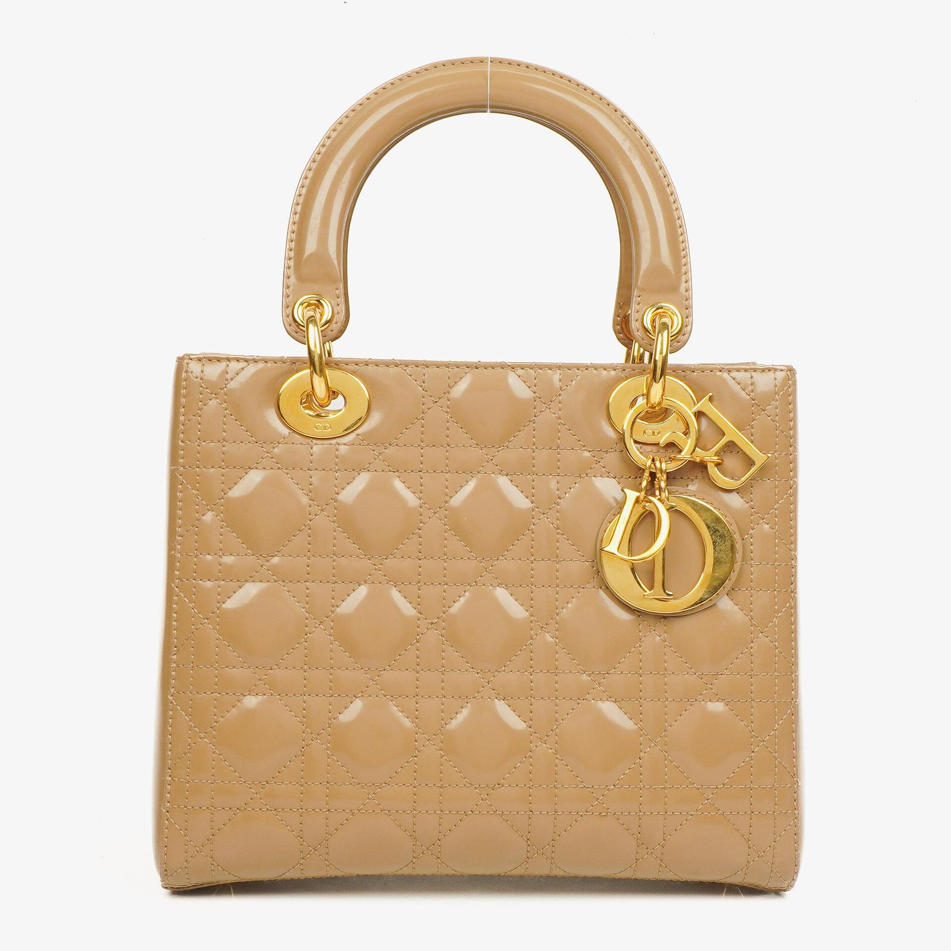 Dior Lady Dior Vintage Medium Beige Patent Calfskin Handbag