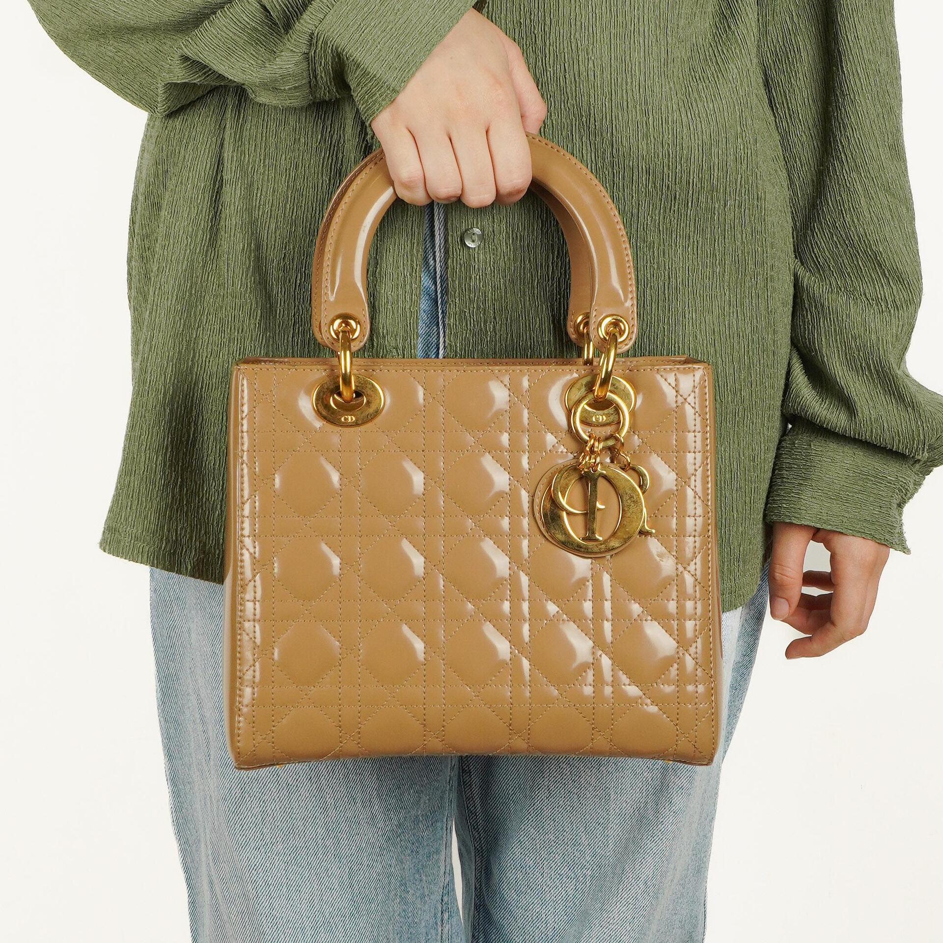 Dior Lady Dior Vintage Medium Beige Patent Calfskin Handbag