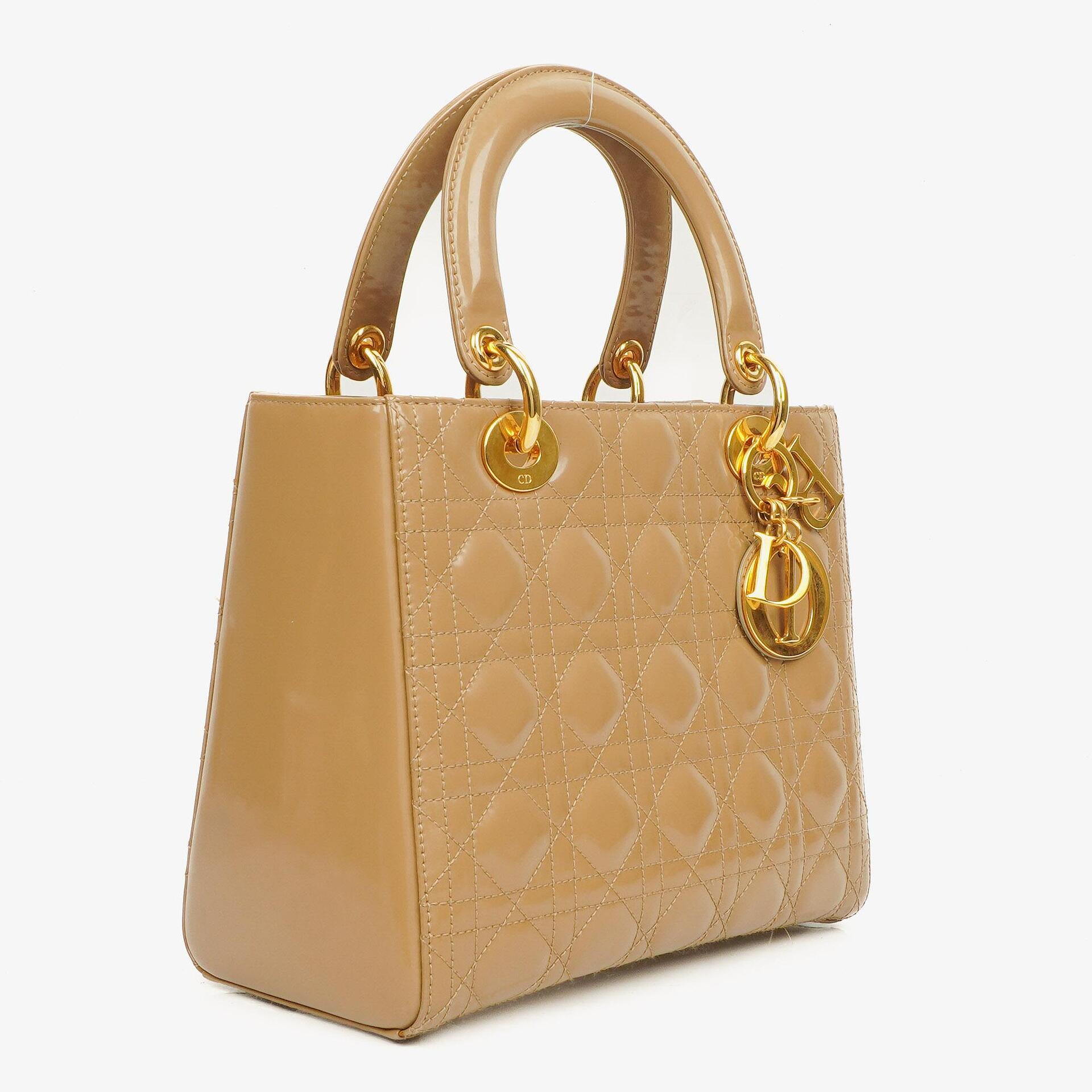 Dior Lady Dior Vintage Medium Beige Patent Calfskin Handbag