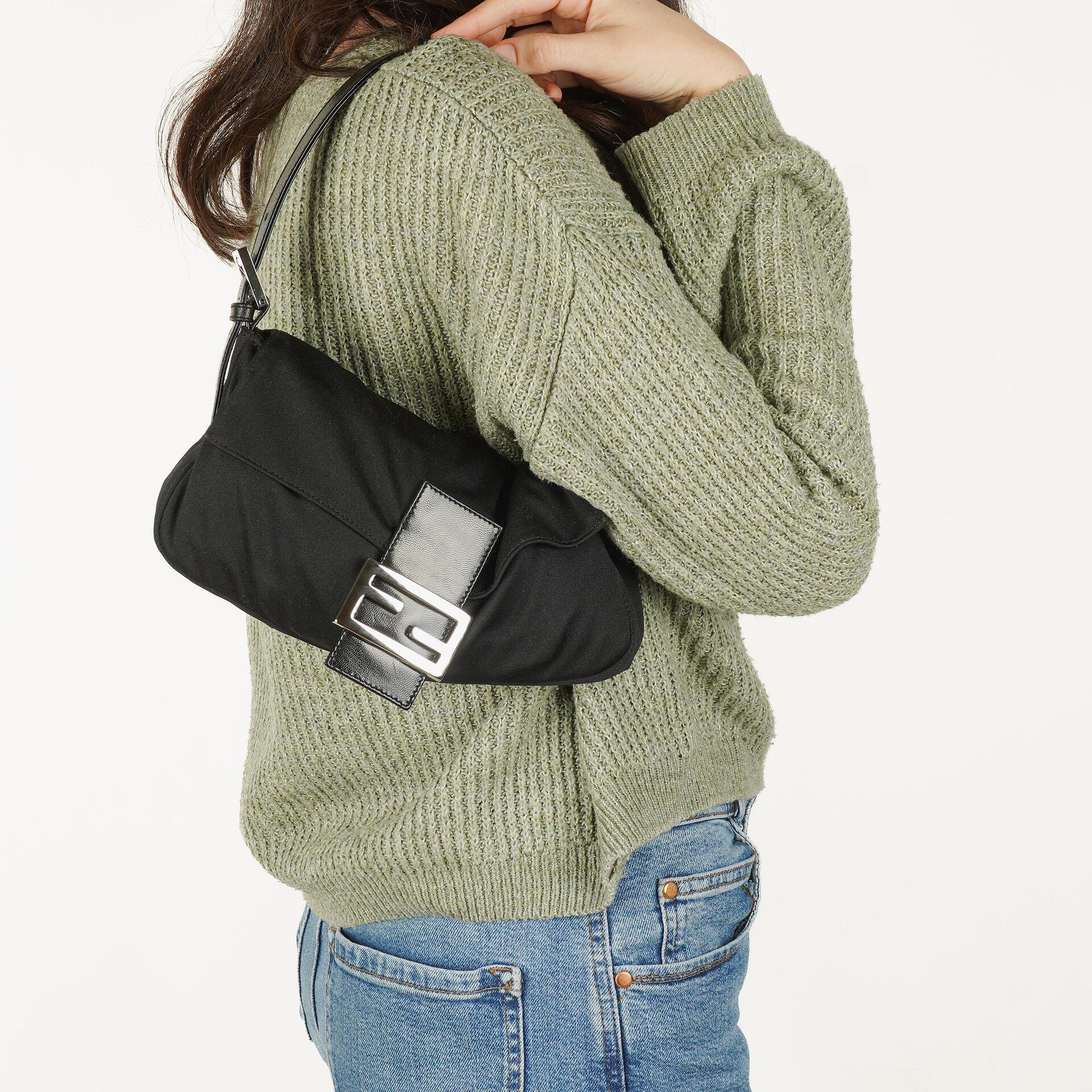 Fendi Baguette Black Neoprene Shoulder Bag