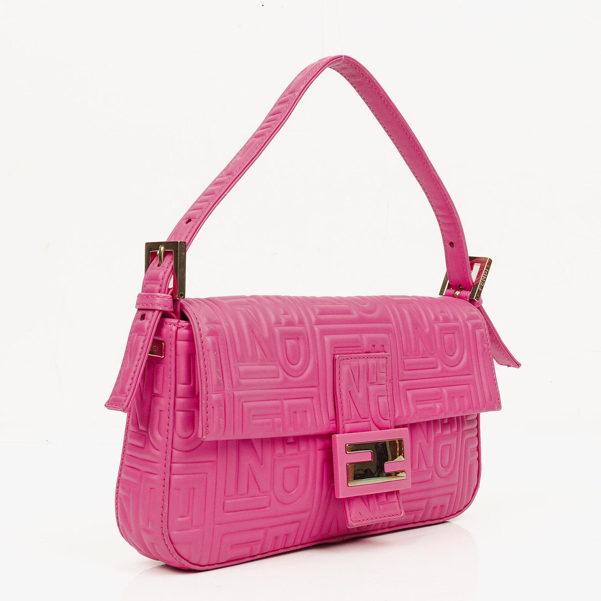 Fendi Baguette Nappa Logo/Fuxia Shoulder Bag