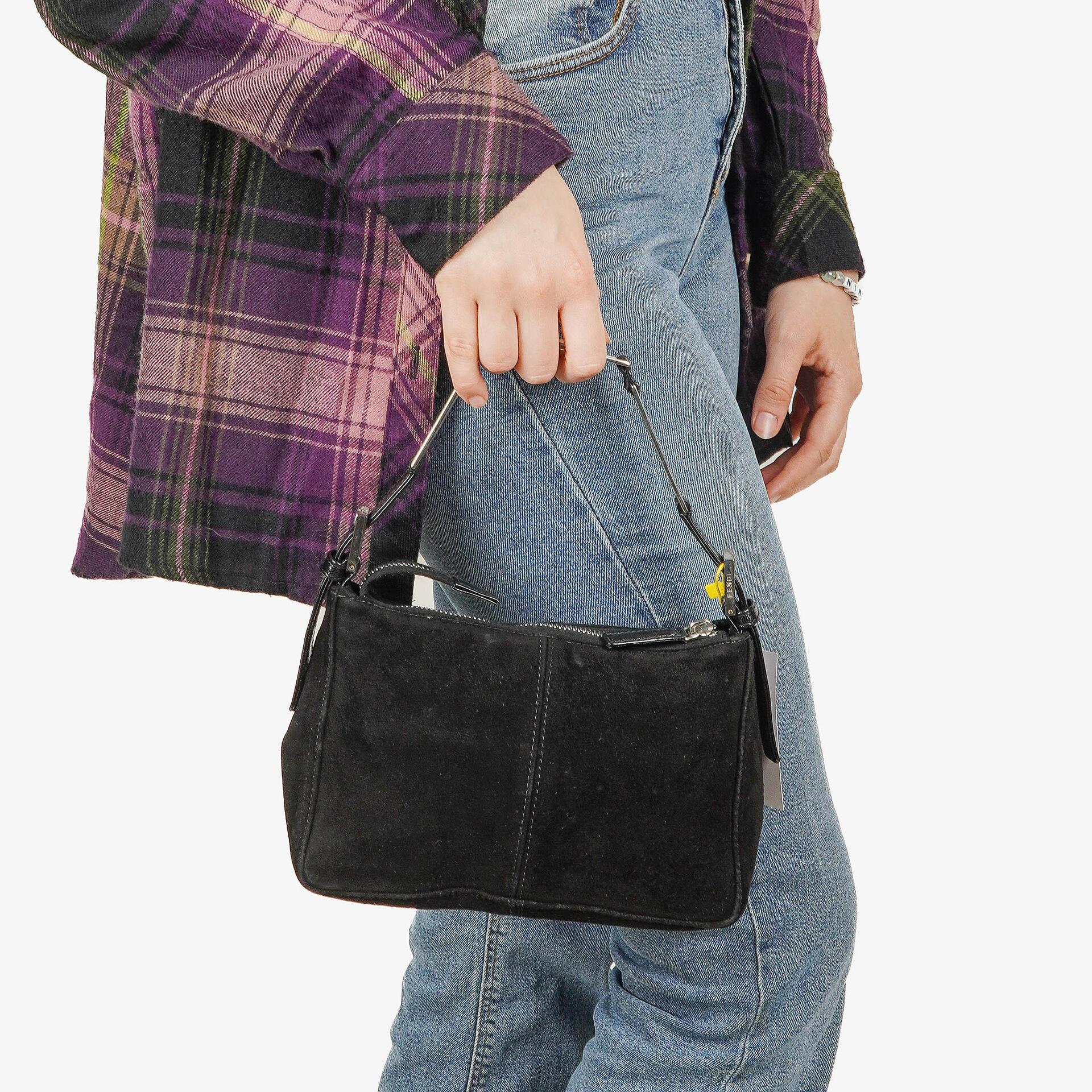Fendi Black Suede Small Hobo Bag