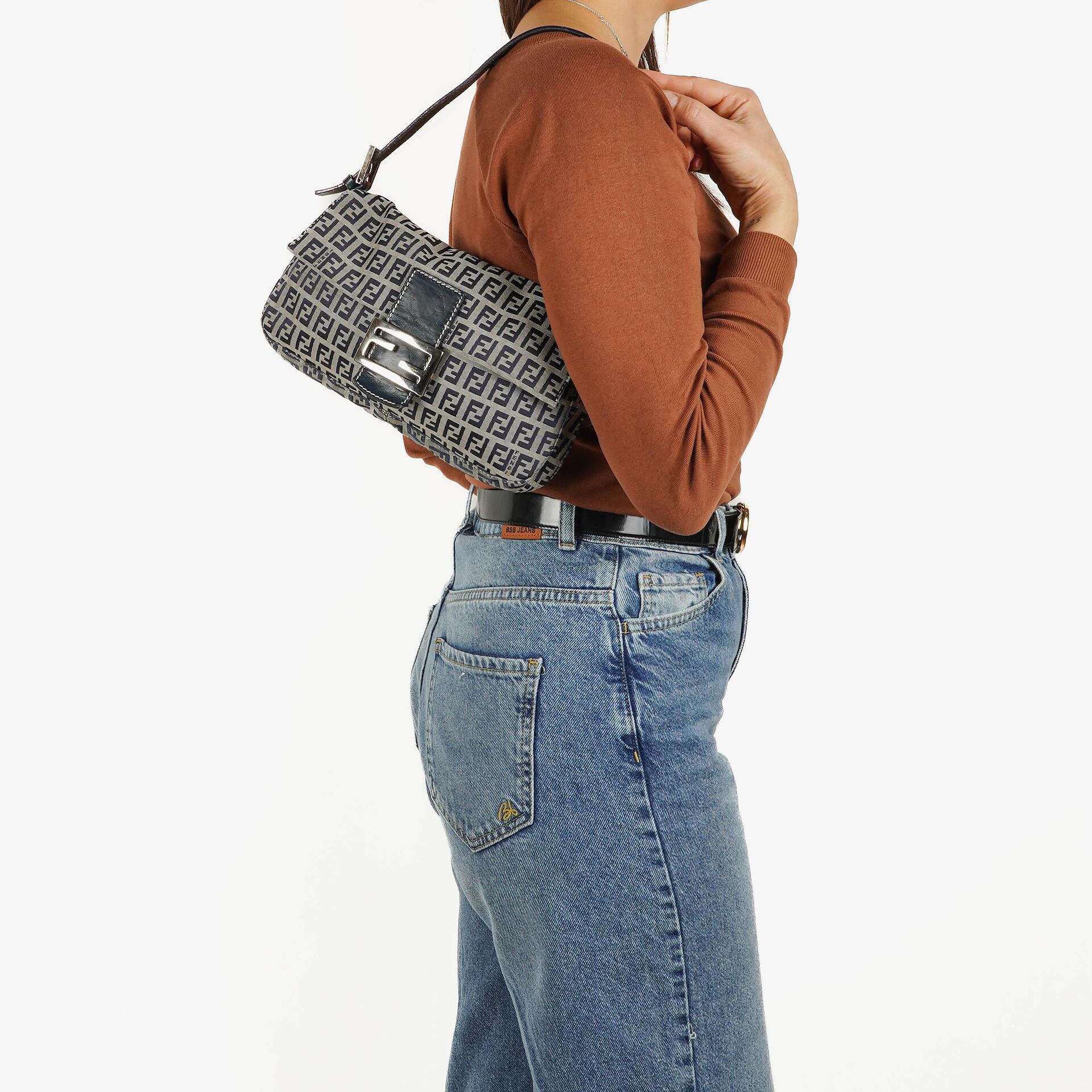 Fendi FF Navy Zucchino Baguette