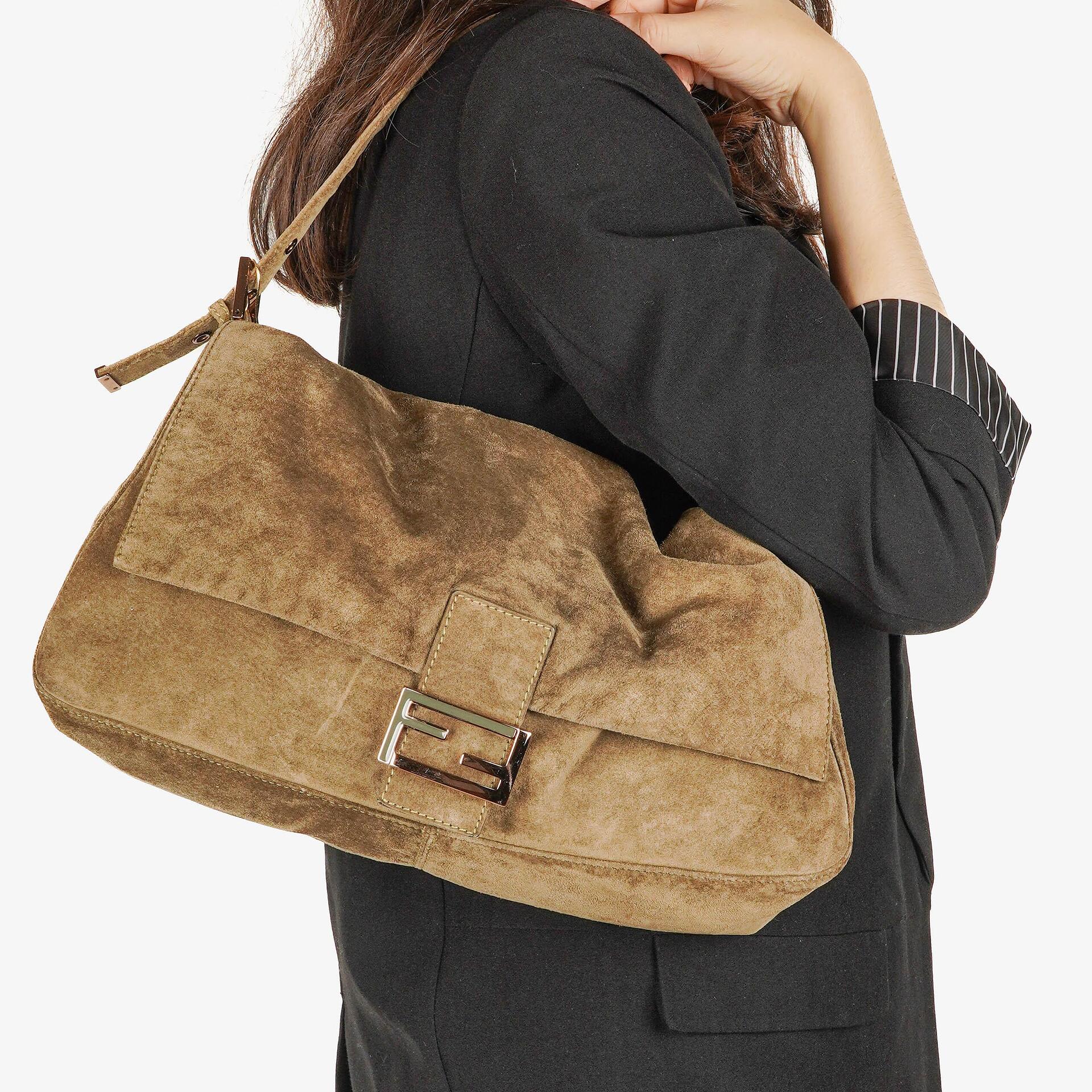 Fendi Large Mama Baguette Suede Shoulder Bag