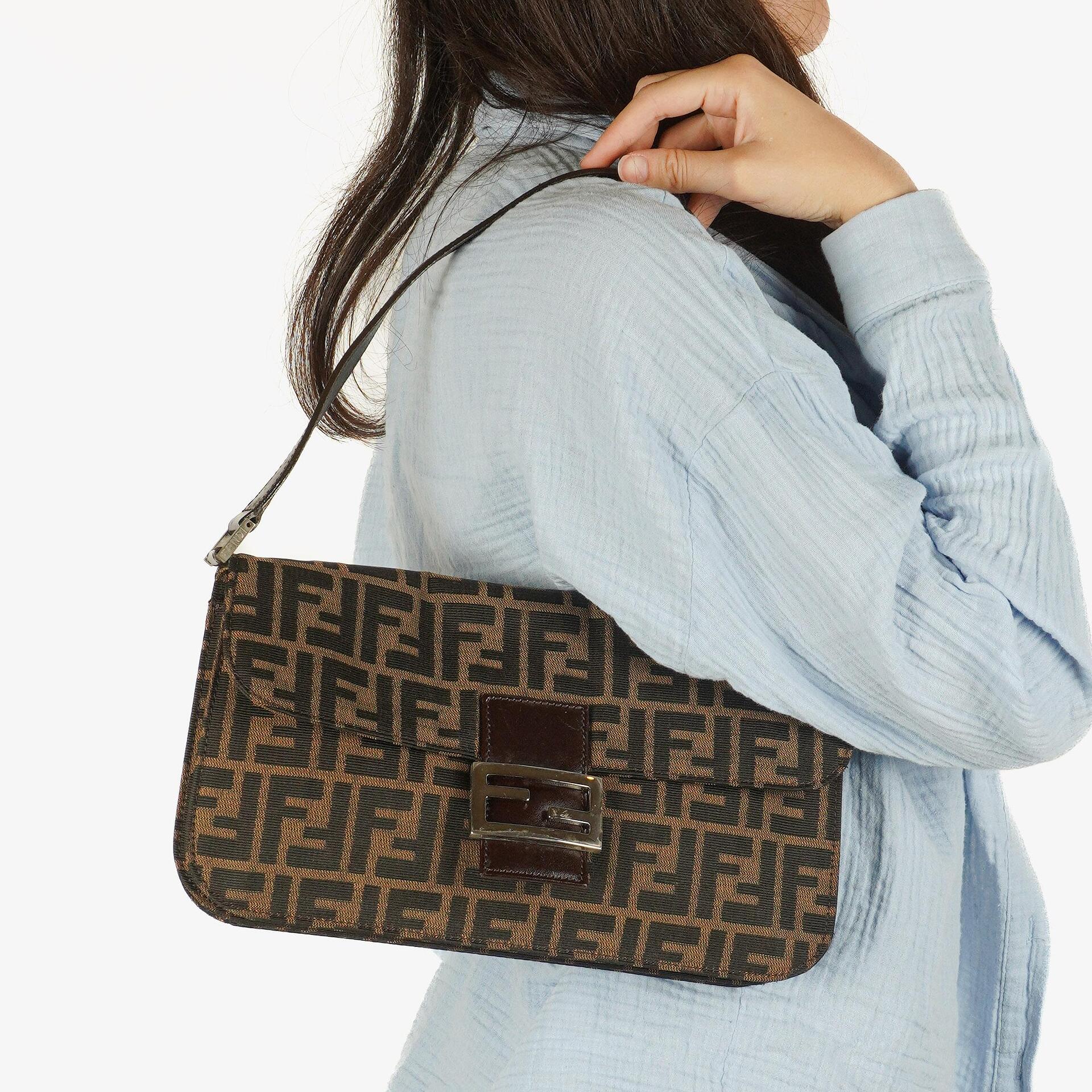 Fendi Zucca Canvas Baguette Tobbaco Shoulder Bag