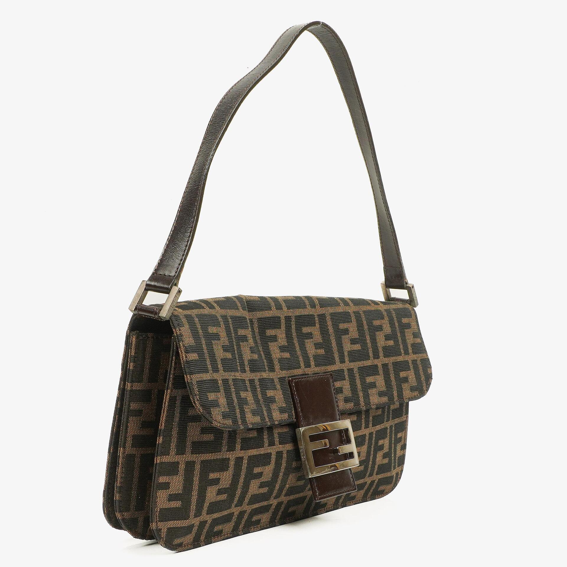 Fendi Zucca Canvas Baguette Tobbaco Shoulder Bag