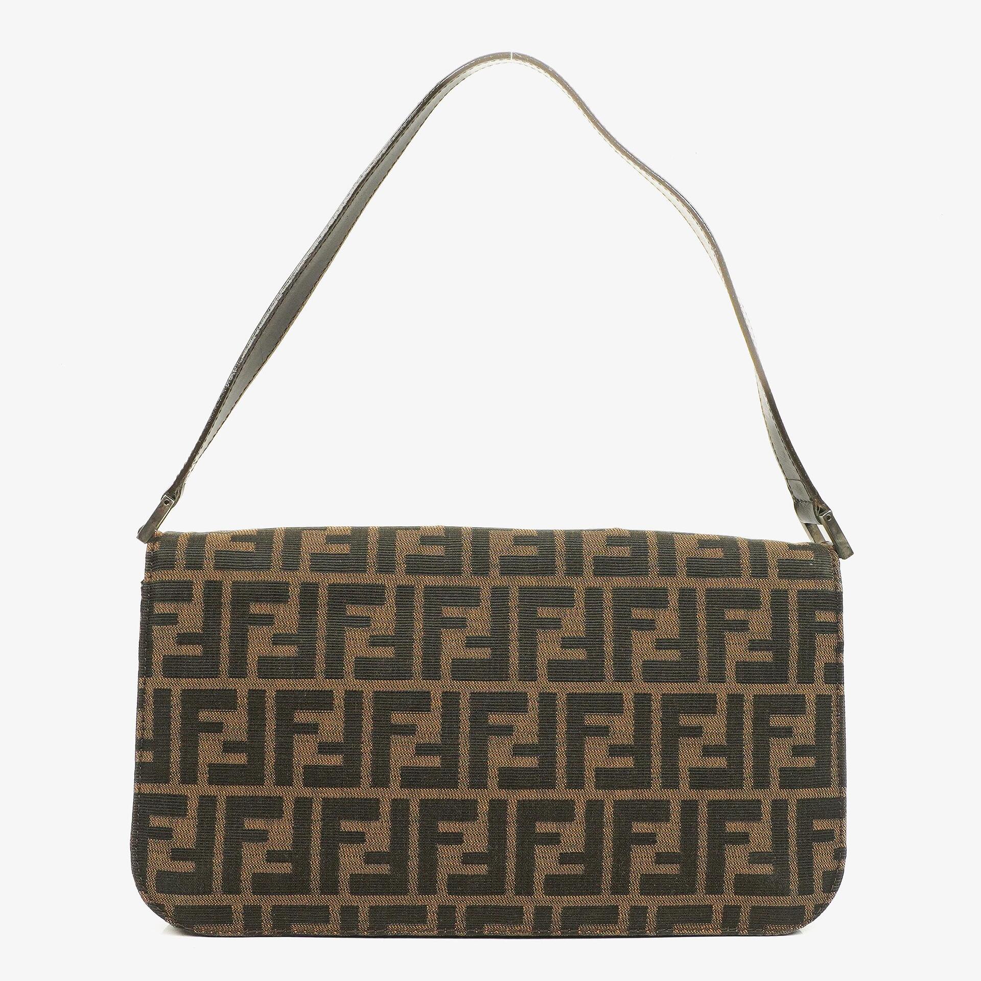Fendi Zucca Canvas Baguette Tobbaco Shoulder Bag