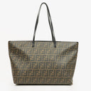 Fendi Zucca Coated Canvas and Patent Leather Tobacco/Black Baguette Print Roll Shopper Tote