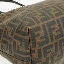 Fendi Zucca Coated Canvas and Patent Leather Tobacco/Black Baguette Print Roll Shopper Tote
