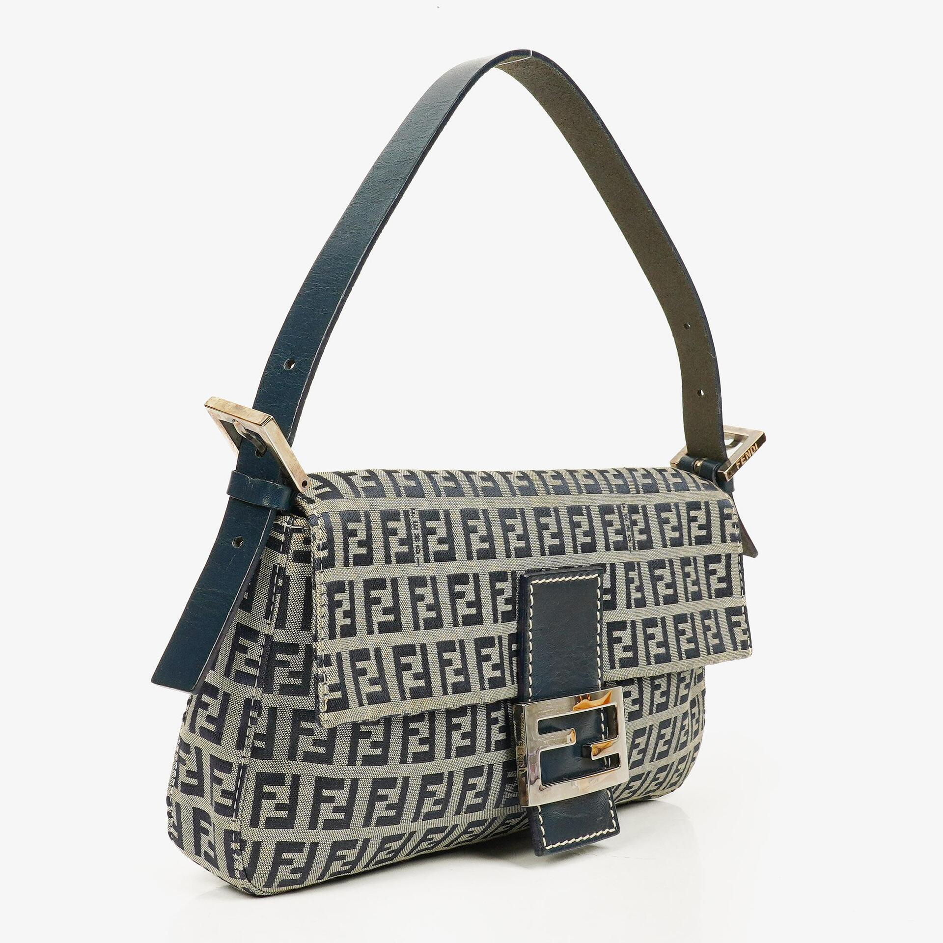 Fendi Zuccino Baguette Navy/Grey Handbag
