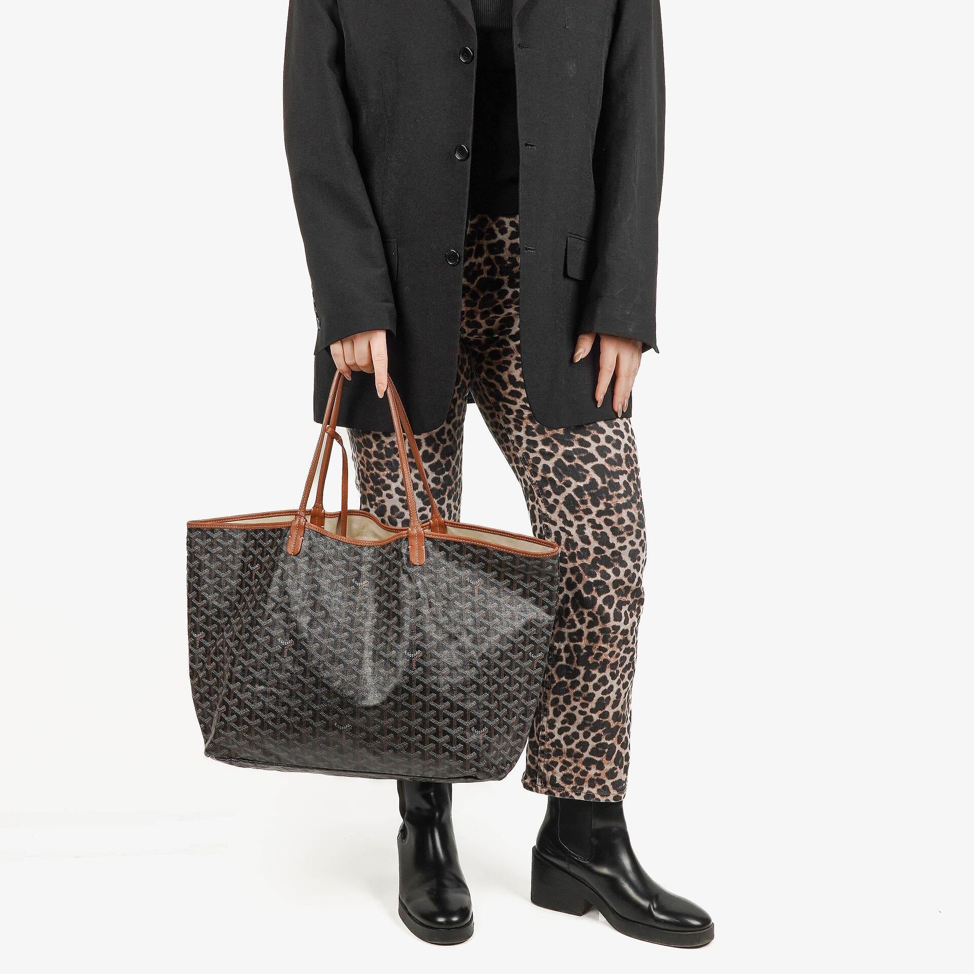 Goyard Saint Louis Black Chevron Print Coated Canvas Tote Bag