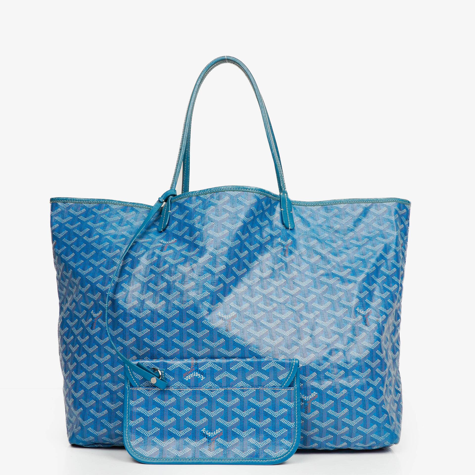 Goyard Saint Louis GM Blue Chevron Print Coated Canvas Tote Bag