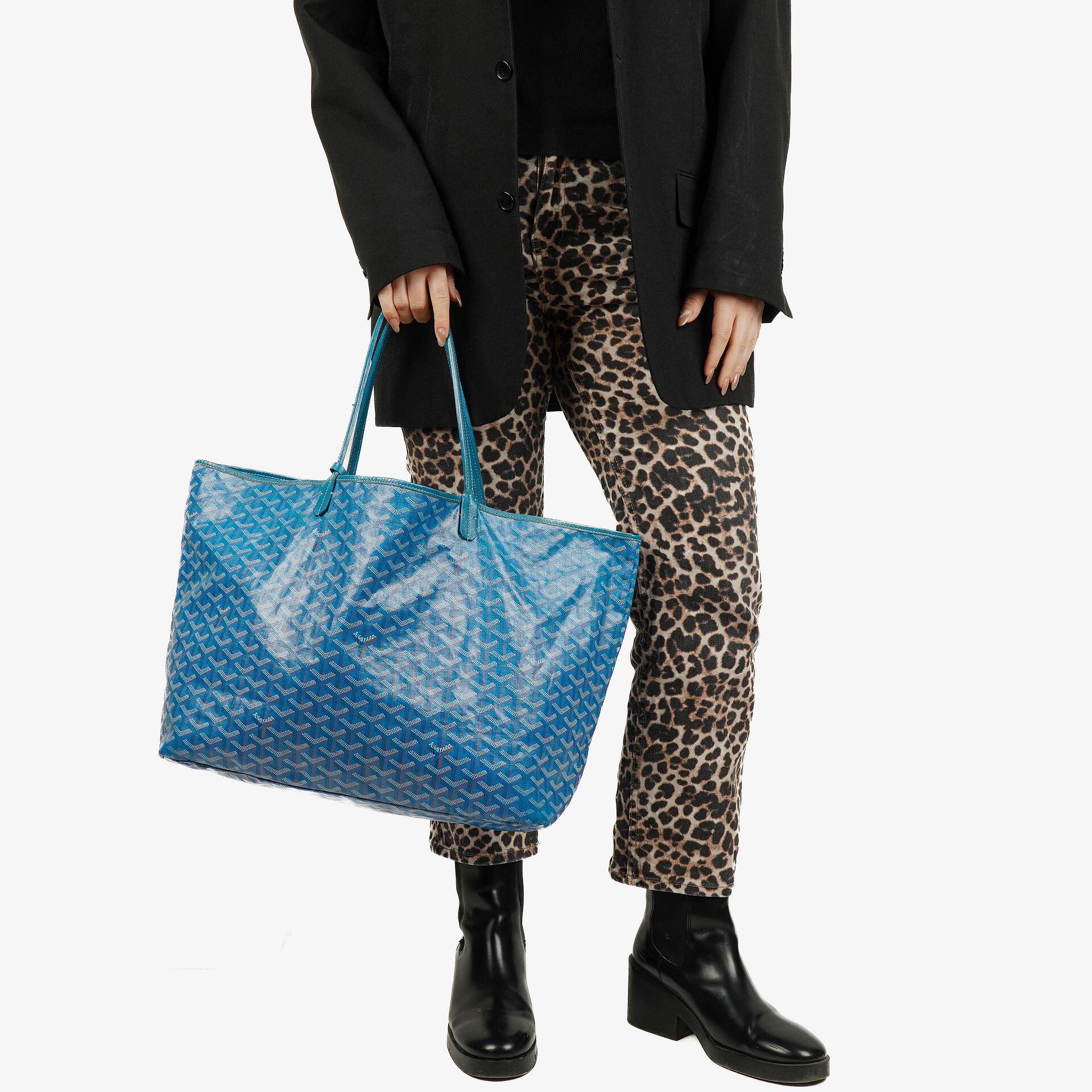 Goyard Saint Louis GM Blue Chevron Print Coated Canvas Tote Bag