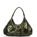 Gucci Abbey D-Ring Olive Green Patent Leather Hobo Bag