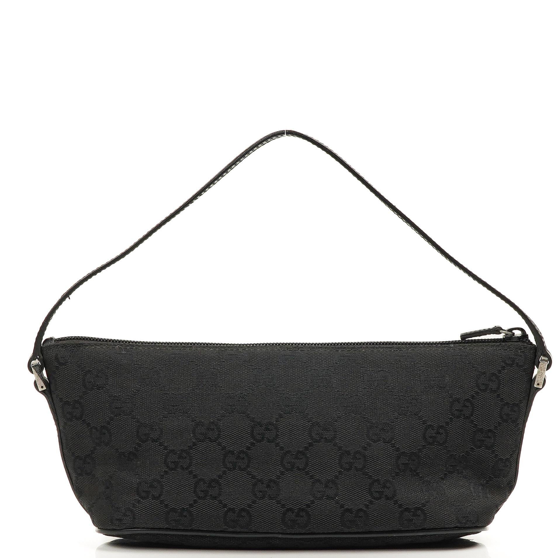 Gucci Baguette Pochette Boat Black GG Monogram Bag