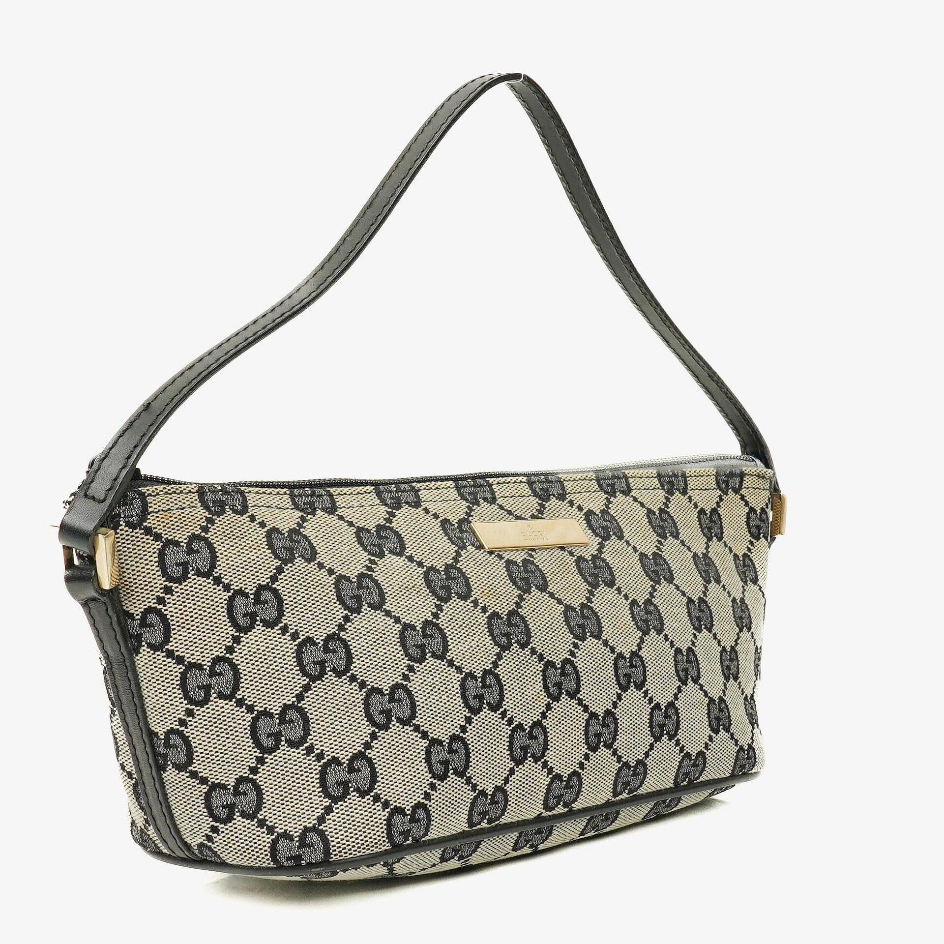Gucci Baguette Pochette Boat Grey GG Monogram Bag