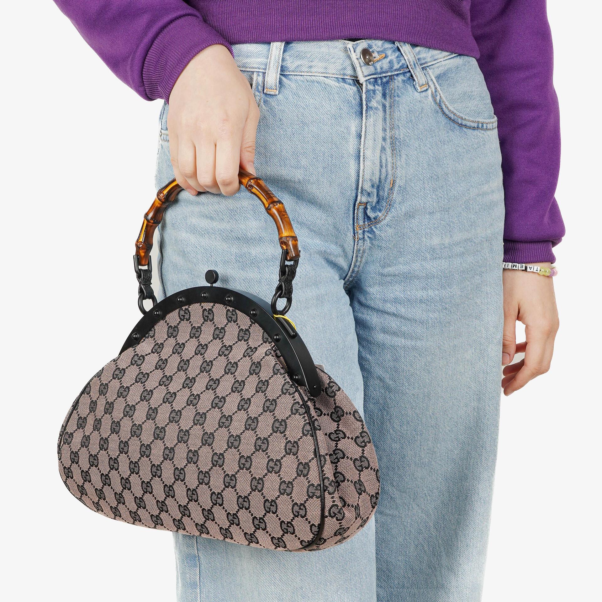 Gucci Bamboo Top Handle Frame GG Canvas Bag