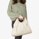 Gucci Bamboo Handle Large Neutral Calfskin Studded Tote Bag