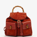 Gucci Bamboo Red Suede And Leather Backpack