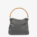 Gucci Bamboo Top Handle Grey Canvas Hobo Bag