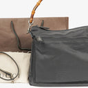 Gucci Bamboo Top Handle Grey Canvas Hobo Bag