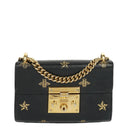 Gucci Bee Star Small Black Grained Calfskin Padlock Shoulder Bag