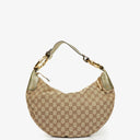 Gucci Beige/Ebony GG Canvas Green Metallic Bamboo Ring Hobo Bag