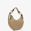 Gucci Beige/Ebony GG Canvas Green Metallic Bamboo Ring Hobo Bag