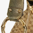 Gucci Beige/Ebony GG Canvas Green Metallic Bamboo Ring Hobo Bag