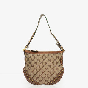 Gucci Beige/Ebony GG Canvas Studded Pelham Small Shoulder Bag