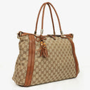 Gucci Bella Monogram Canvas Braided Handles Satchel Tote Bag