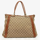 Gucci Bella Monogram Canvas Braided Handles Satchel Tote Bag