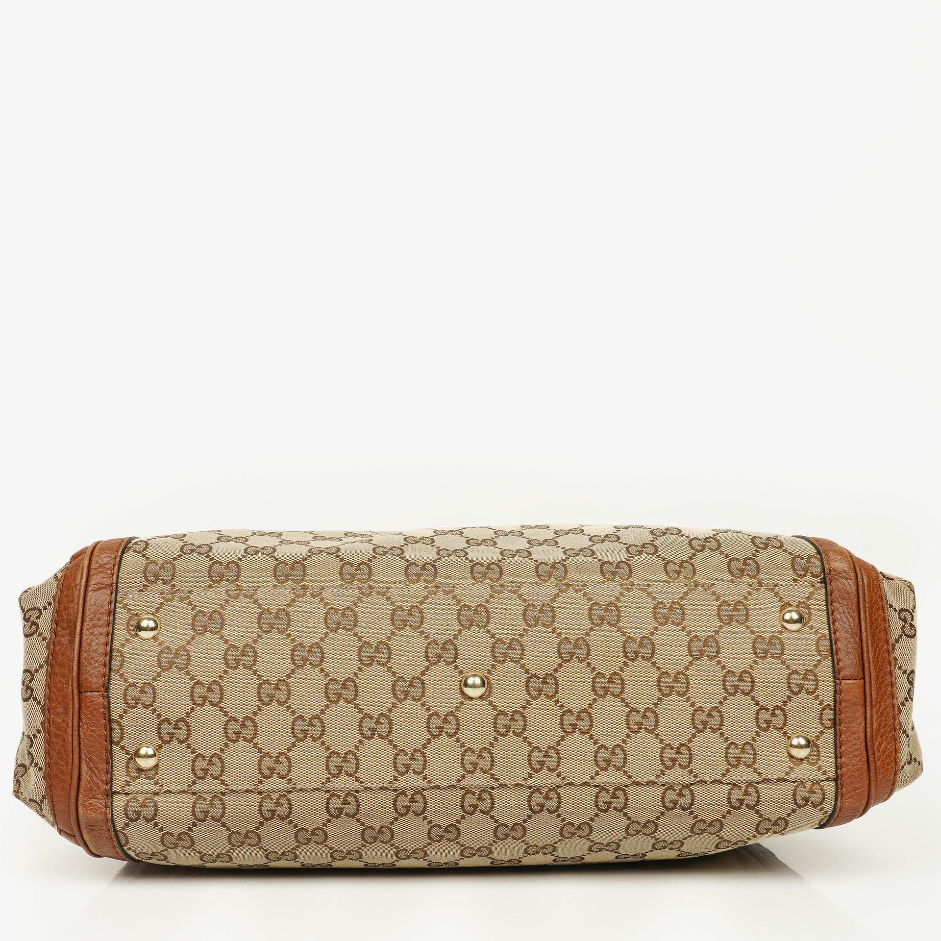 Gucci Bella Monogram Canvas Braided Handles Satchel Tote Bag