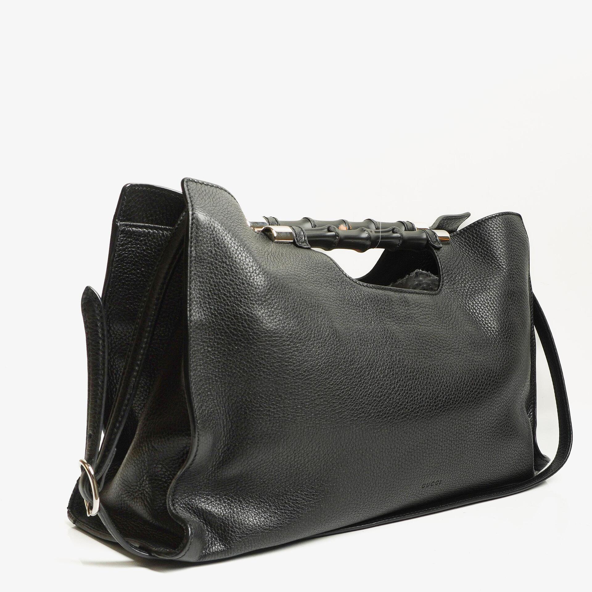 Gucci Black Calfskin Bamboo Daily Shopper Bag