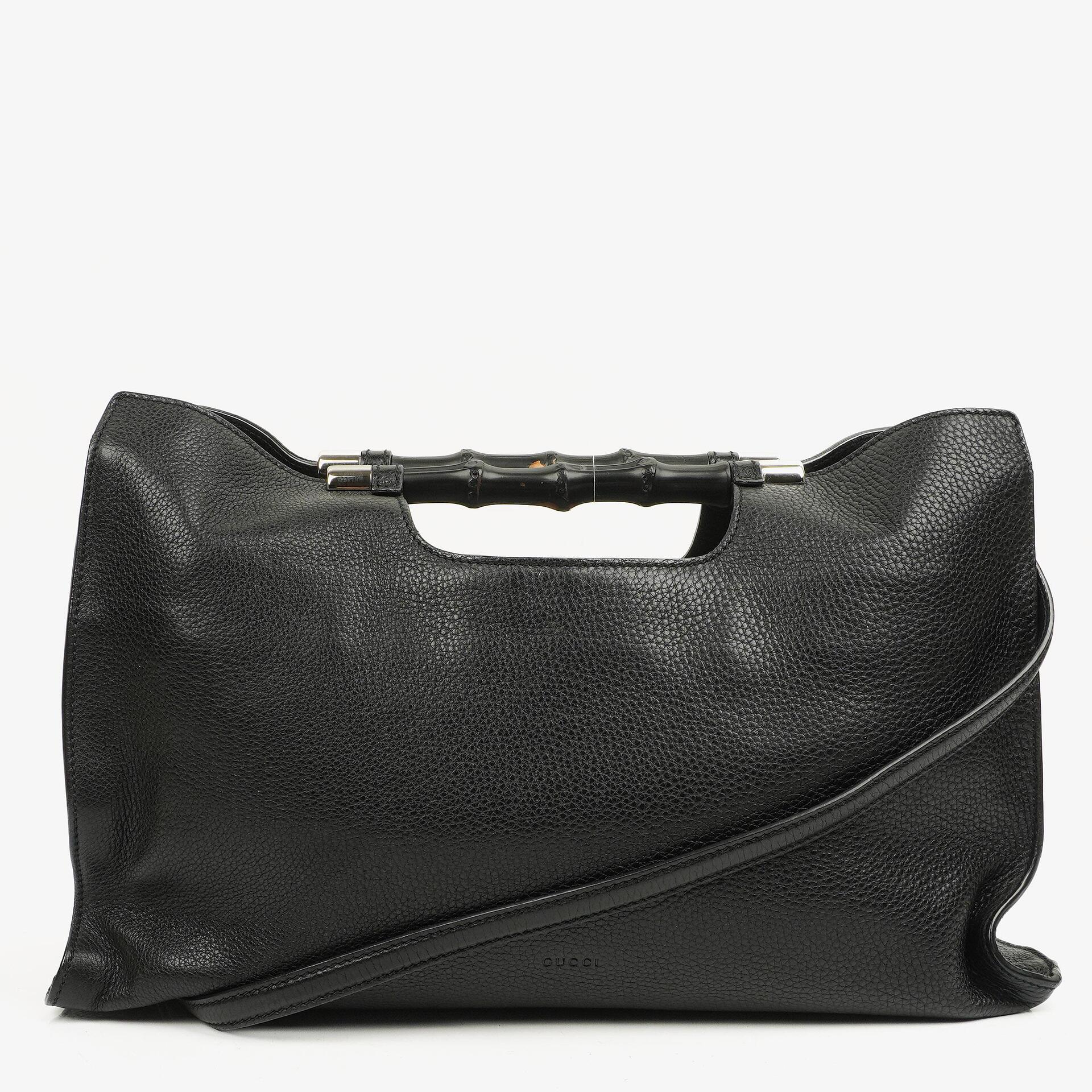 Gucci Black Calfskin Bamboo Daily Shopper Bag