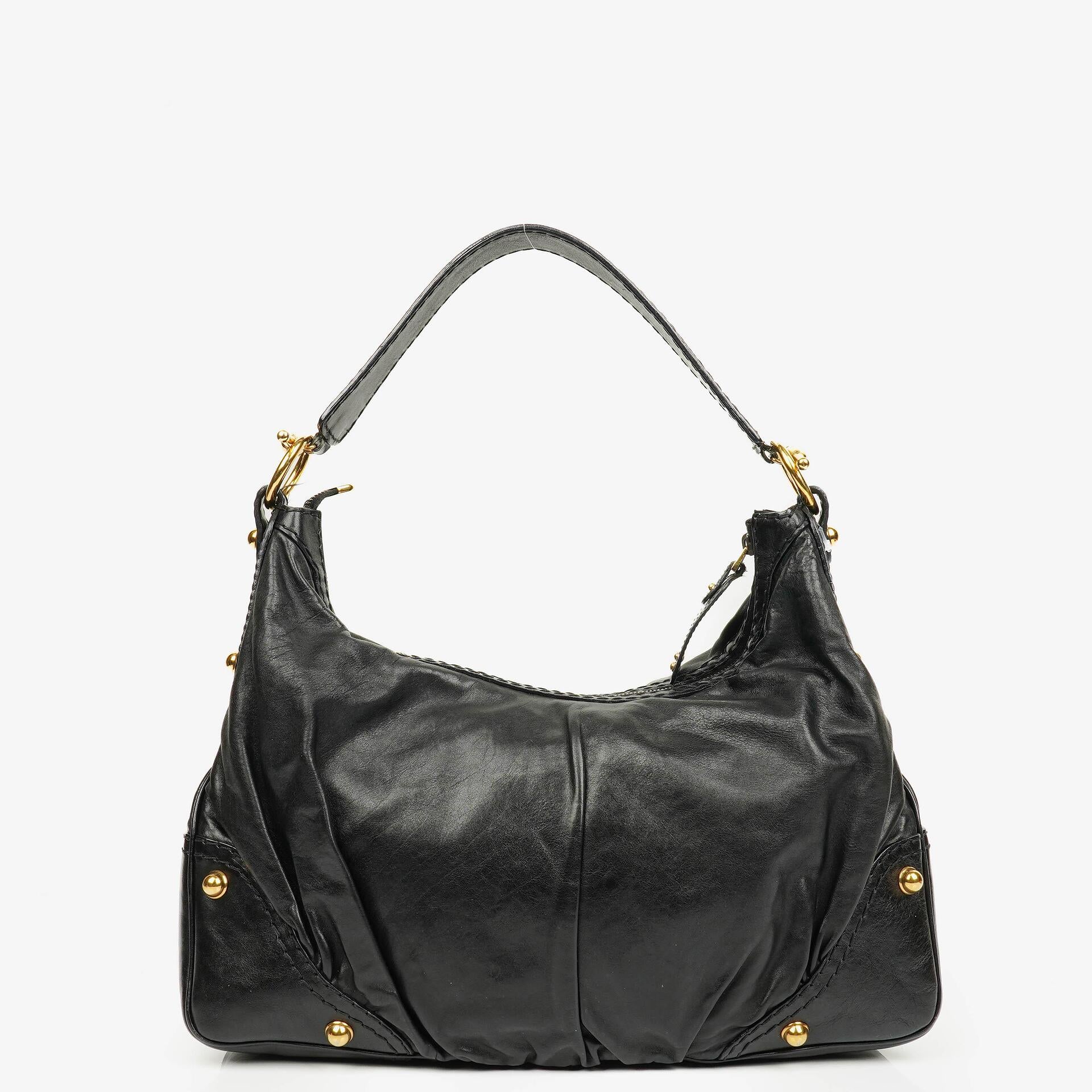 Gucci Black Leather Medium Jockey Hobo Bag