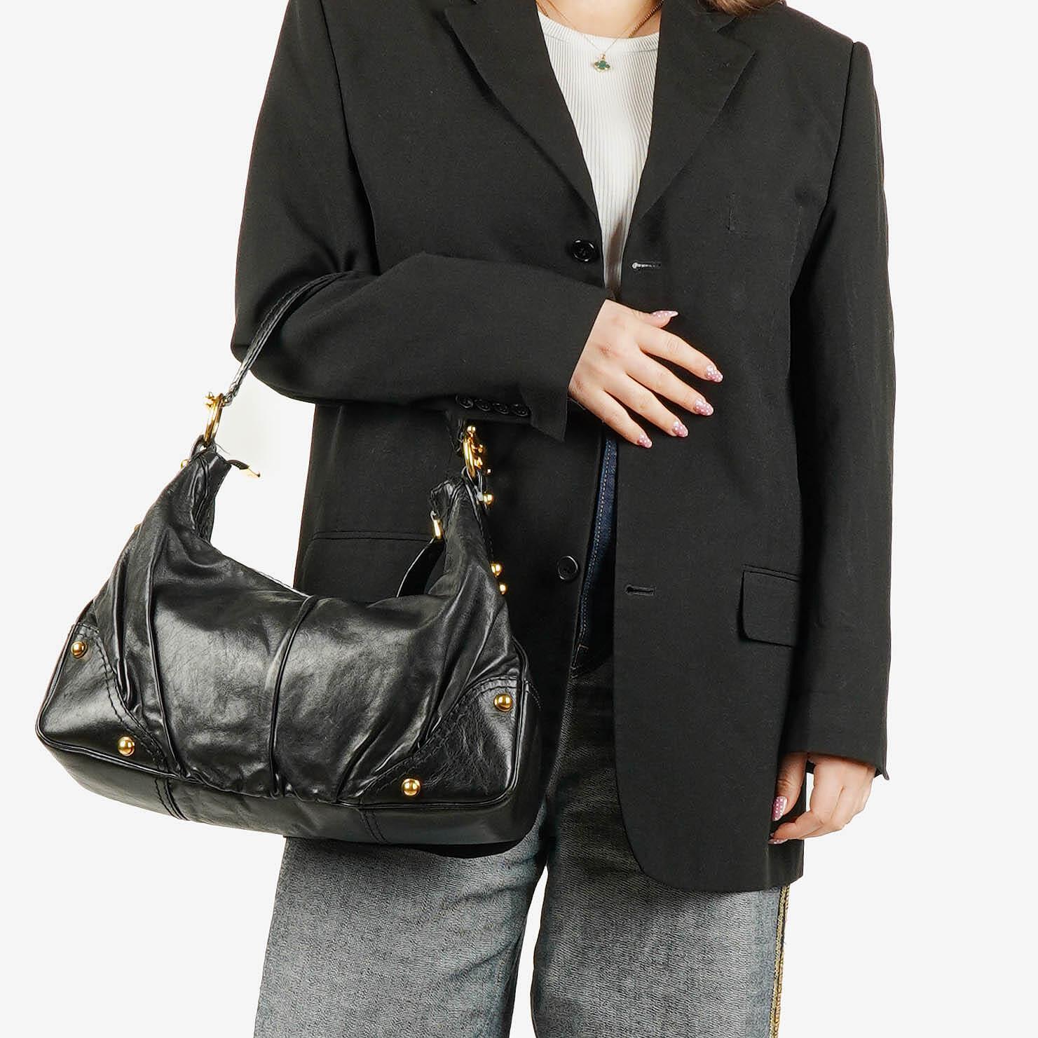 Gucci Black Leather Medium Jockey Hobo Bag