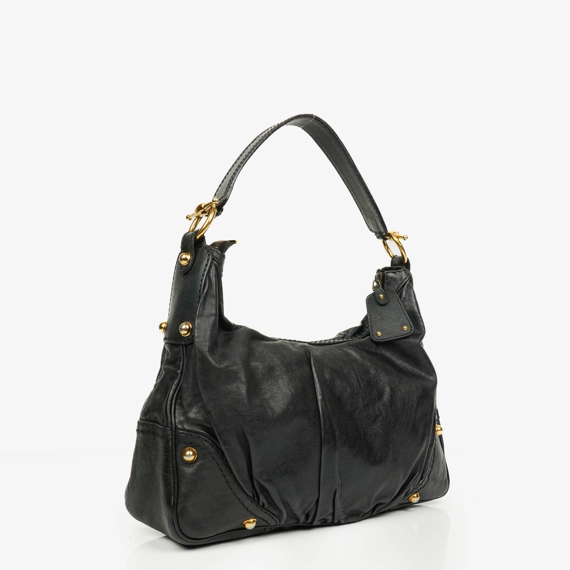 Gucci Black Leather Medium Jockey Hobo Bag