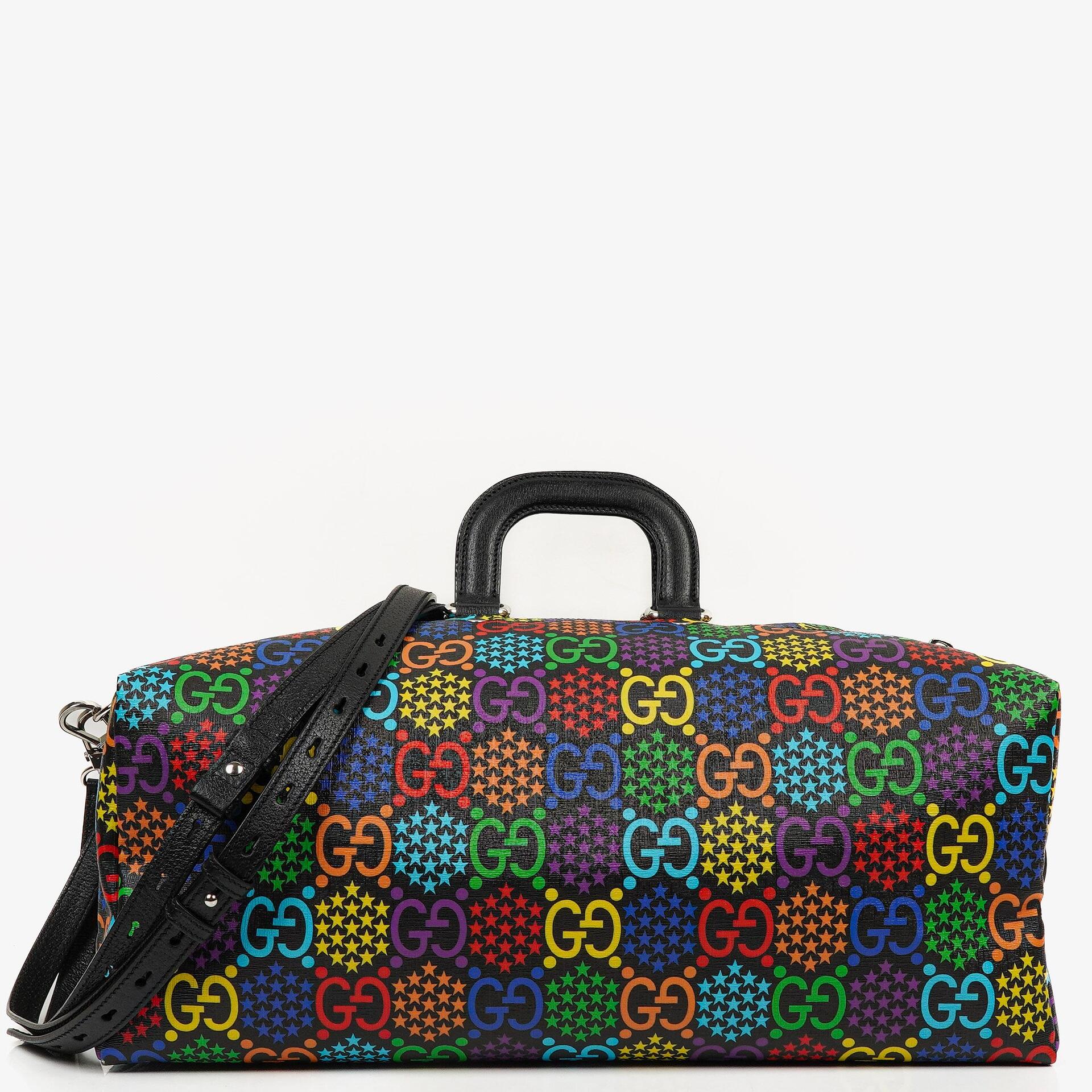 Gucci Black Multicolor GG Supreme Monogram Canvas Psychedelic Duffle Backpack