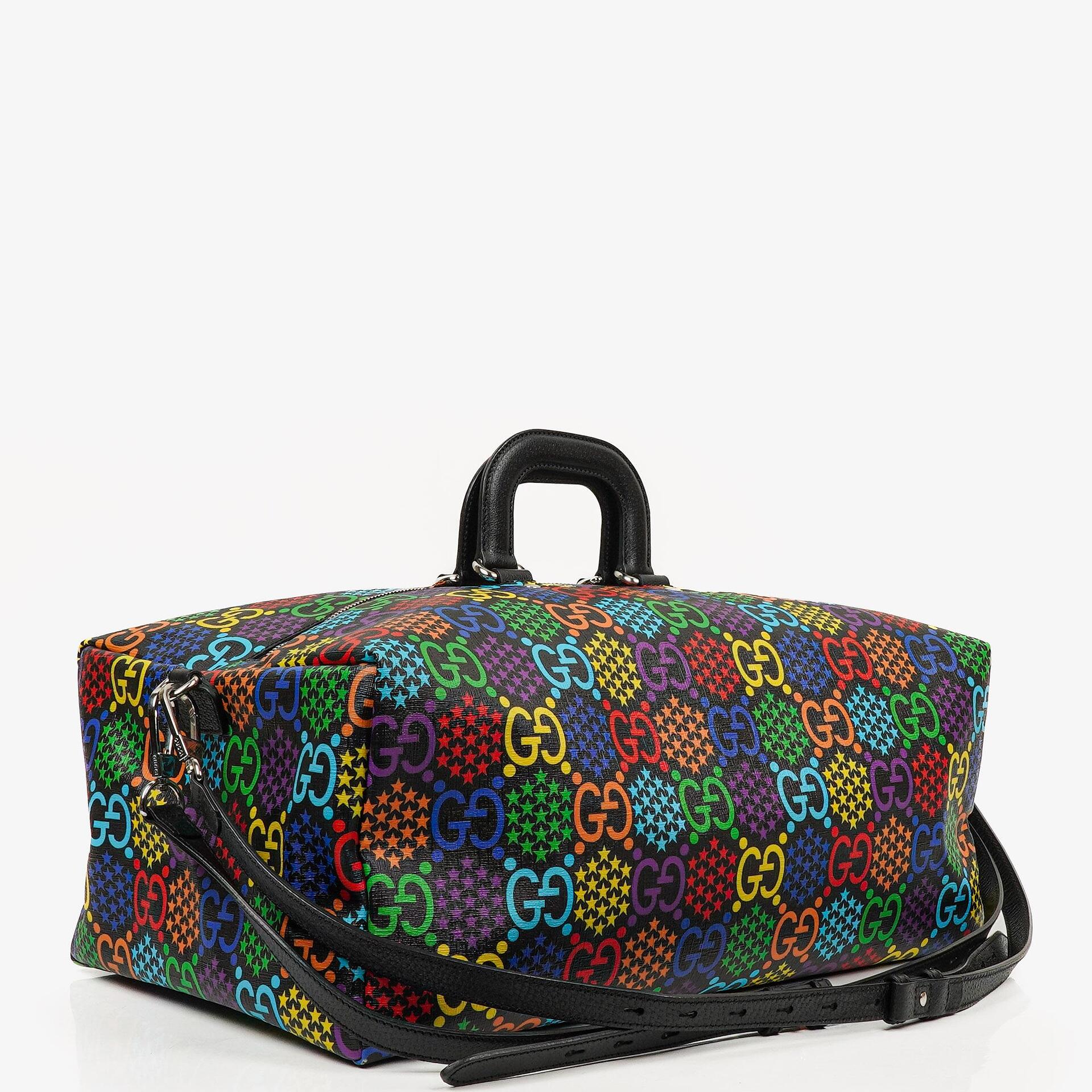 Gucci Black Multicolor GG Supreme Monogram Canvas Psychedelic Duffle Backpack
