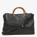 Gucci Black Pebbled Leather Bamboo Shopper Top Handle Large Tote Bag