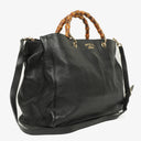 Gucci Black Pebbled Leather Bamboo Shopper Top Handle Large Tote Bag