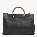 Gucci Black Pebbled Leather Bamboo Shopper Top Handle Large Tote Bag