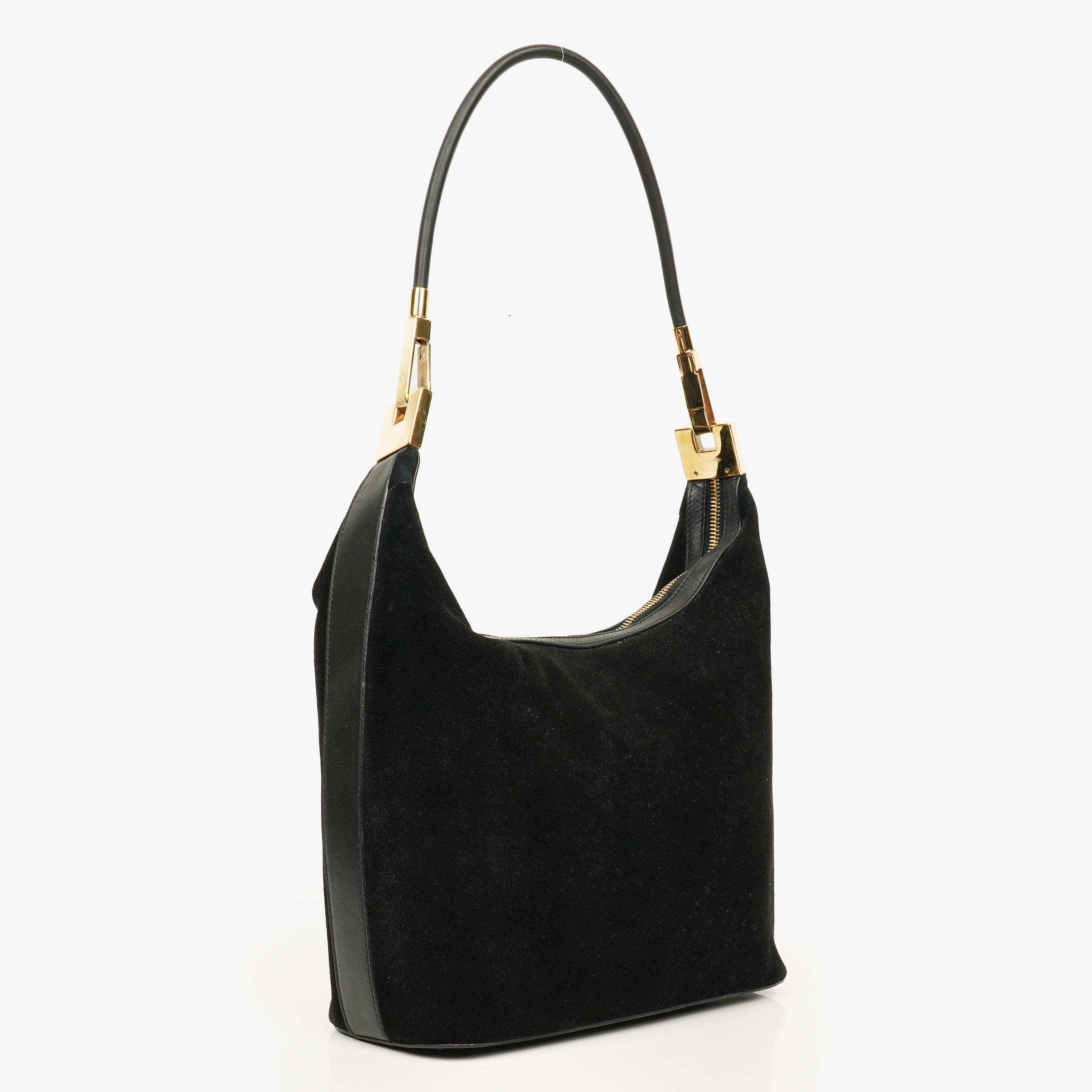 Gucci Black Suede And Leather Shoulder Hobo Bag